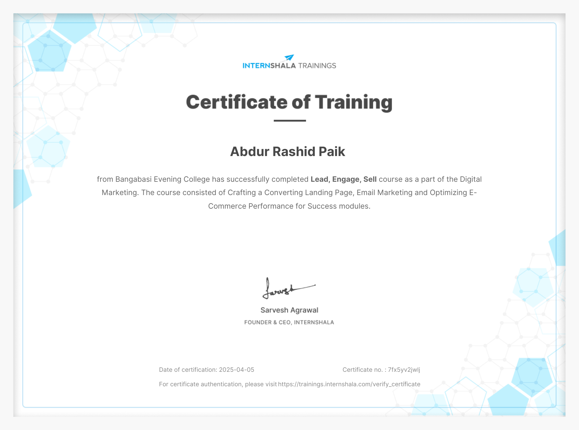 Lead Engage Sell Certificate - Internshala