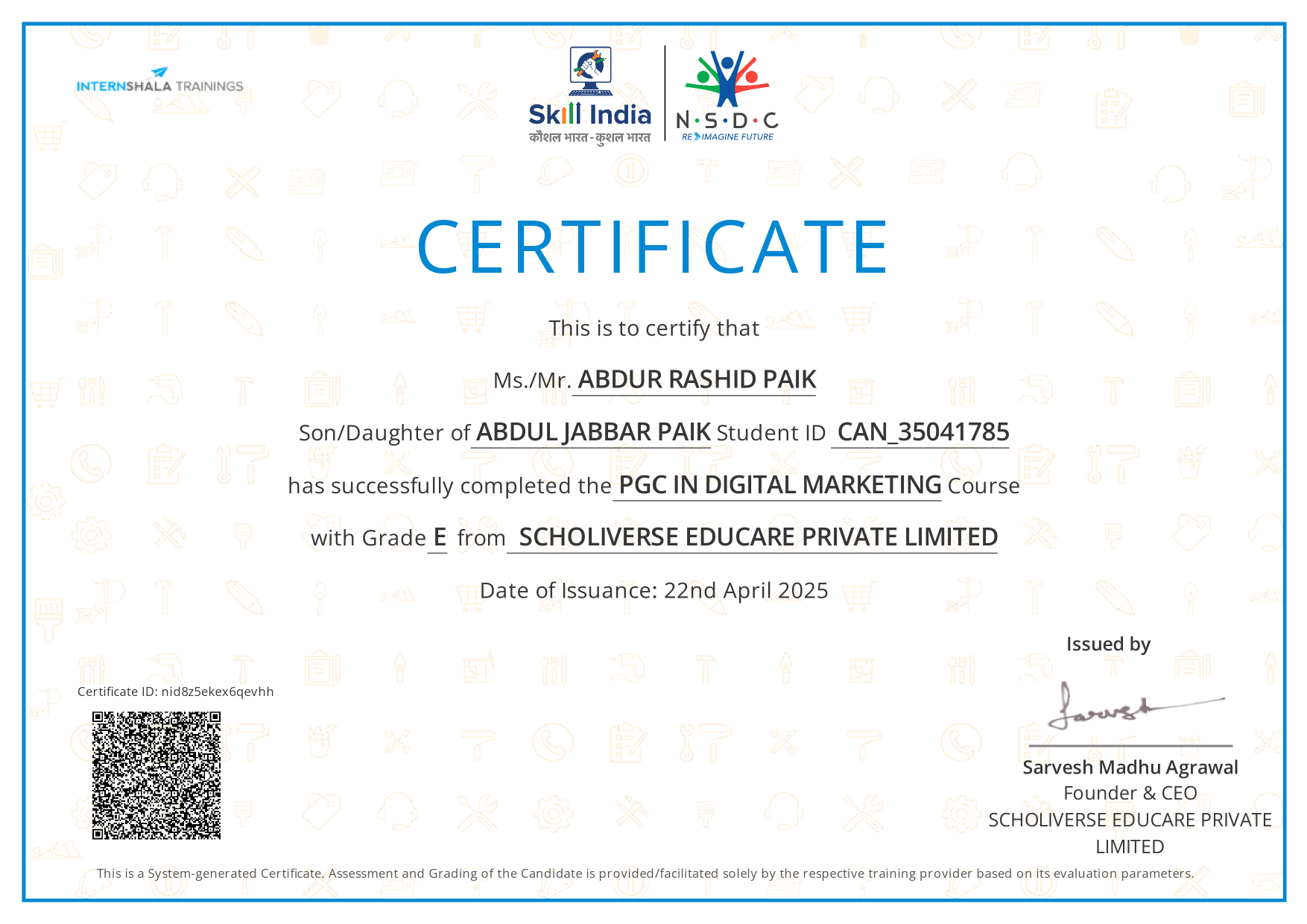 PGC in Digital Marketing Certificate - Skill India NSDC